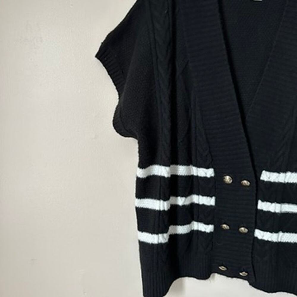 Anthropologie Maeve Sweater Vest Womens XL Black Striped Gold Button Preppy - Picture 6 of 12
